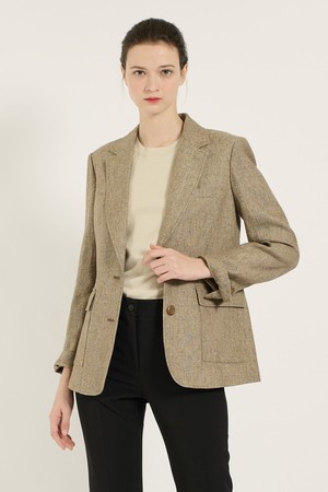 [25SU] 투버튼 헤링본린넨 재킷 - DARK BEIGE B5B3J10273