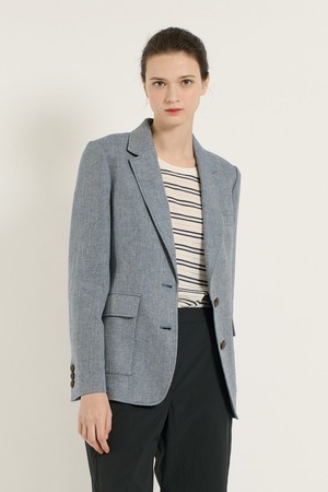 [25SU] 투버튼 헤링본린넨 재킷 - M BLUE B5B3J10253