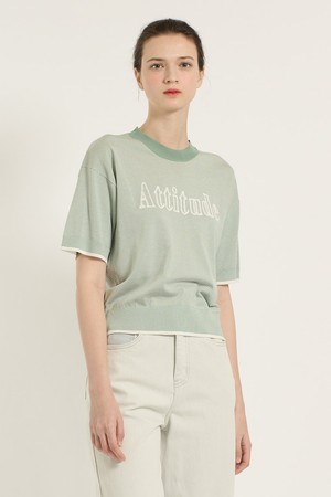 [25SU] 에티튜드 자수 니트 - LIGHT GREEN B5B4G47241