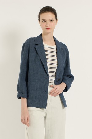 [25SU] 린넨 체크자켓 - NAVY B5B4J11755