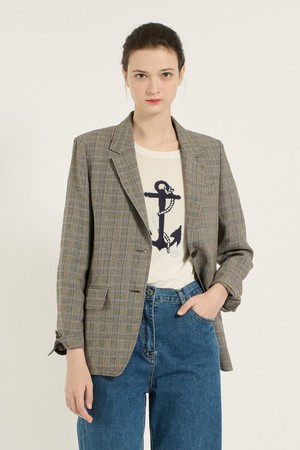 [25SU] 린넨 브레스티드 체크 자켓 - DARK BLUE B5B4J13054