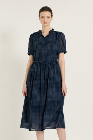 [25SU] 허리 셔링 체크 원피스 - NAVY B5B4O63655