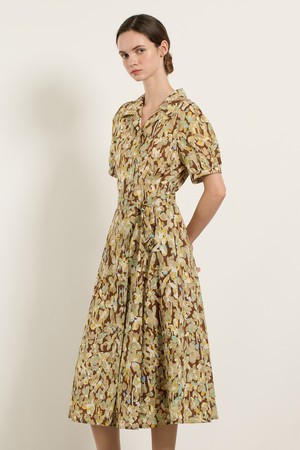 [25SU] 플라워 프린팅 벨티드 원피스 - BROWN B5M5O65074