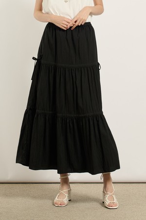 [25SU] 셔링 롱 스커트 - BLACK B5M5S24199