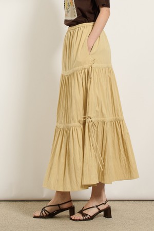 [25SU] 셔링 롱 스커트 - LIGHT YELLOW B5M5S24131