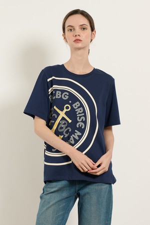 [25SU] 마린 로고 프린트 티셔츠 - NAVY B5M5X44255