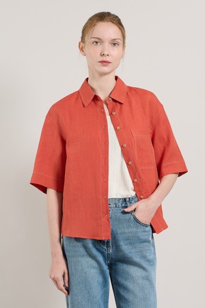 [25SU] 린넨 블라우스 - ORANGE RED A5M4B42729