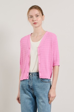 [25SU] 케이블 브이넥 가디건 - PINK A5M4K13322