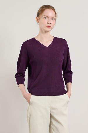 [25SU] 홀가먼트 브이넥 풀오버 - DARK PURPLE A5M4K33164
