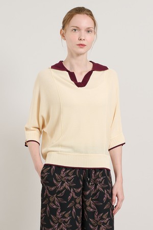 [25SU] 돌먼슬리브 배색카라 니트 풀오버 - LIGHT BEIGE A5M4K33571