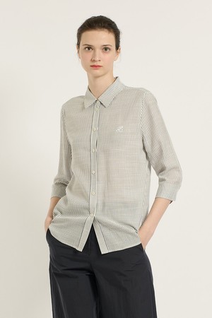 [25SU] 스트라이프 로고 자수 셔츠 - NAVY B5B5B49155