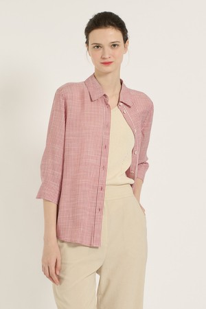 [25SU] 스트라이프 로고 자수 셔츠 - RED B5B5B49124