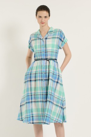 [25SU] 체크 벨티드 원피스  - MARINE BLUE B5B5O64150