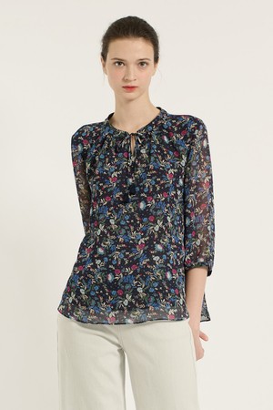 [25SU] 플라워 쉬폰 블라우스 - DARK NAVY B5B6B46256