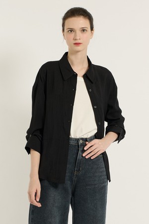 [25SU] 롤업 긴팔 블라우스 - BLACK B5C7G47199