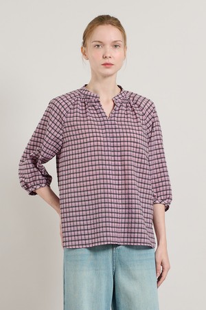 [25SU] 네크 셔링 체크블라우스  - PINK A5M5B44322