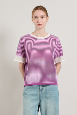 [25SU] 오버핏 스트라이프 니트 풀오버 - PURPLE A5M5K34163