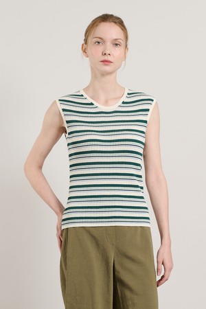[25SU] 멀티 스트라이프 슬리브리스 니트 탑 - DARK GREEN A5M5K34243