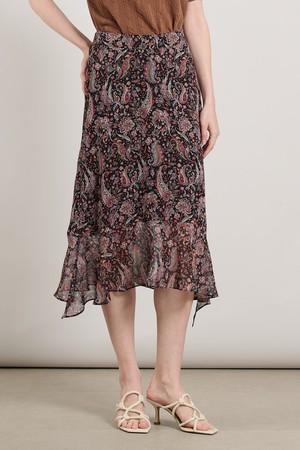 [25SU] 옆트임 쉬폰 프린트 스커트 - BLACK A5M5S24199