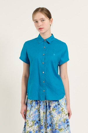 [25SU] 린넨 캡소매 셔츠 - M BLUE B5B5B43353