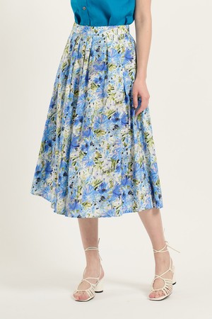 [25SU] 플라워 프린트 스커트 - M BLUE B5B5S23553