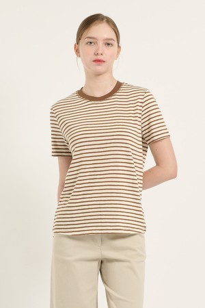 [25SU] 면혼방 스트라이프 티셔츠 - BROWN B5B6X44274
