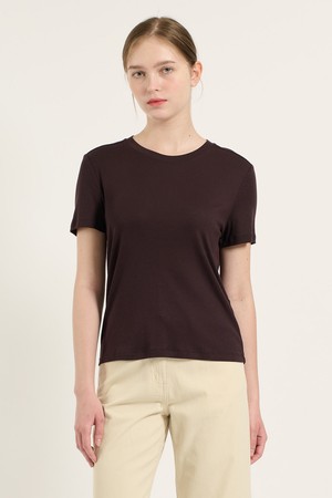 [25SU] 뒷 절개 울스판 티셔츠 - DARK BROWN B5B6X44375