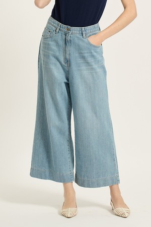 [25FA] 밴딩 와이드 데님 팬츠 - M BLUE B5F7G38053