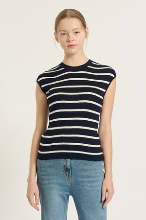 [25FA] 립 슬리브리스 니트 탑 - DARK NAVY B5F7G49056