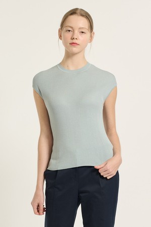 [25FA] 립 슬리브리스 니트 탑 - SKY BLUE B5F7G49052