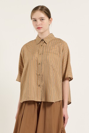 [25FA] 오버핏 스트라이프 셔츠 - DARK BEIGE B5C7B40173