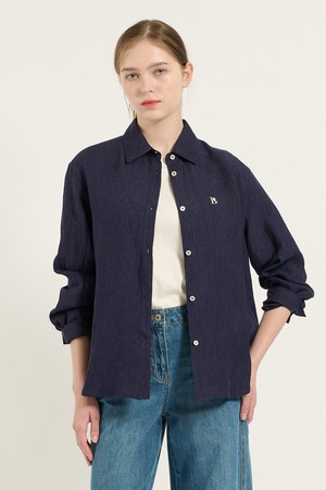 [25FA] 드랍숄더 린넨 셔츠 - NAVY B5C7B40755