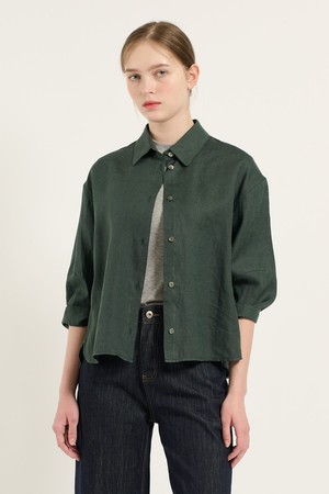[25FA] 셔츠카라 린넨 블라우스 - DARK GREEN B5C7B41943