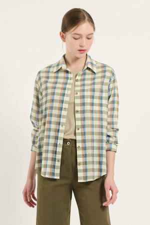 [25FA] 체크 패턴 셔츠형 블라우스  - M BLUE B5C7B47753