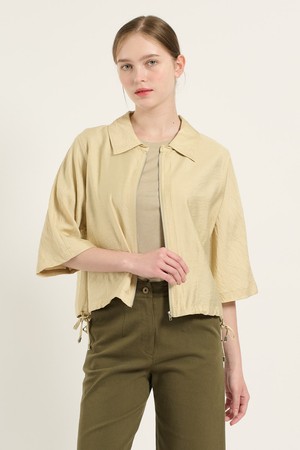 [25FA] 앞지퍼 밑단 스트링 블라우스 - LIGHT BEIGE B5C7G47371