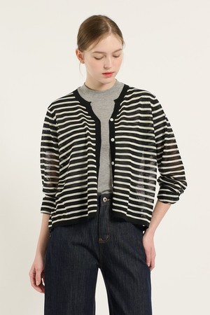 [25FA] 스트라이프 니트 가디건 - BLACK B5C7K17999