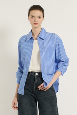 [25FA] 스트라이프 오버핏 셔츠 - M BLUE B5C7G47253