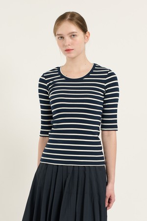 [25FA] 오부소매 슬림핏 티셔츠 - NAVY B5C7X40255