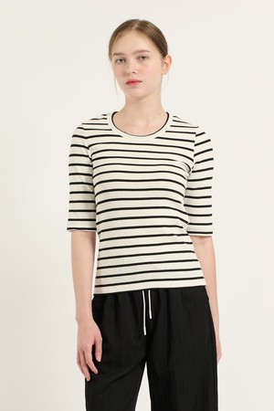 [25FA] 오부소매 슬림핏 티셔츠 - WHITE B5C7X40210