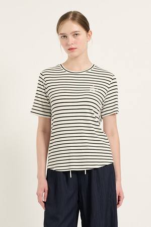 [25FA] 라운드넥 스트라이프 티셔츠 - BLACK B5C7X40399