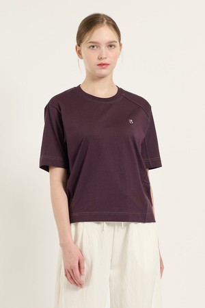 [25FA] 배색 라운드넥 티셔츠 - DARK PURPLE B5C7X40664