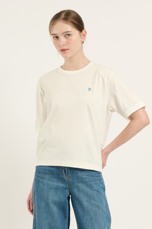 [25FA] 배색 라운드넥 티셔츠 - OFF WHITE B5C7X40612