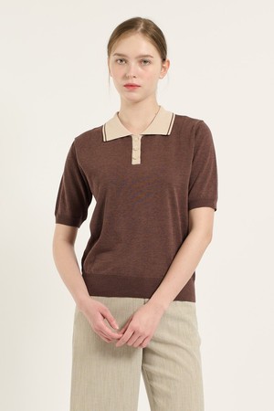 [25FA] 페이퍼 배색 카라 가디건 - BROWN B5C7K40274