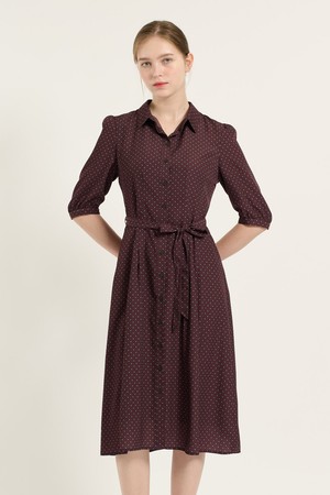 [25FA] 셔츠형 플레어 벨티드 원피스  - BURGUNDY B5C7O67165