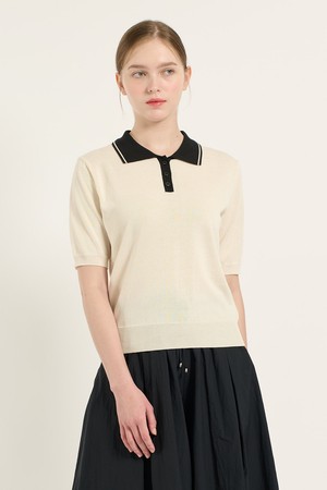 [25FA] 페이퍼 배색 카라 가디건 - IVORY B5C7K40213