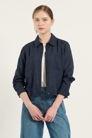 [25FA] 셔츠형 드로우스트링 블라우스  - NAVY B5C8B42355