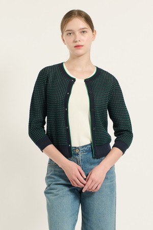 [25FA] 크로셰 립 변형 라운드넥 가디건 - DARK NAVY B5C7K20256