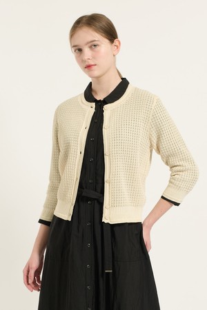 [25FA] 크로셰 립 변형 라운드넥 가디건 - IVORY B5C7K20213