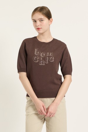 [25FA] 글리터 레터링 자카드 풀오버  - M BROWN B5C7K40179