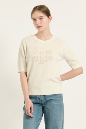 [25FA] 글리터 레터링 자카드 풀오버  - IVORY B5C7K40113